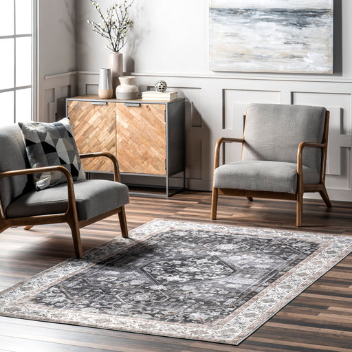 Machine Washable Charcoal Vintage Area Rug 150x240 cm
