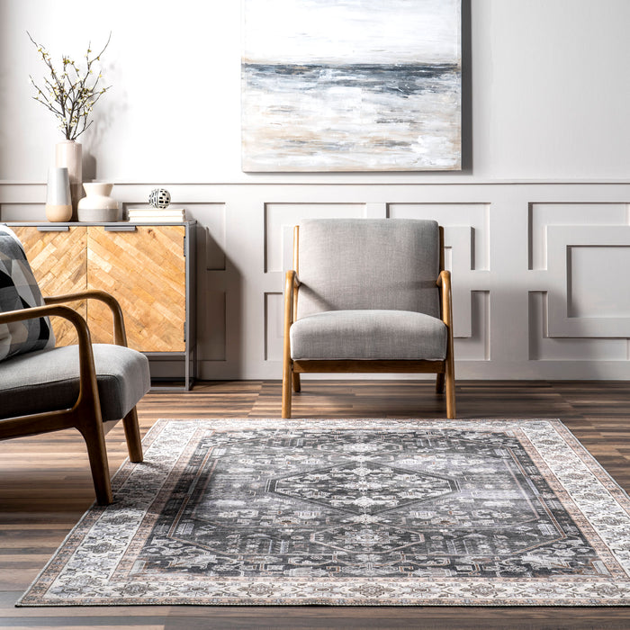 Machine Washable Charcoal Vintage Area Rug 150x240 cm
