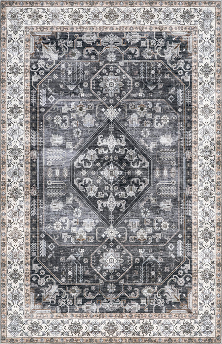 Machine Washable Charcoal Vintage Area Rug 150x240 cm