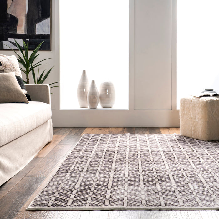 Machine Washable Chevron Rug 90x150 cm Grey