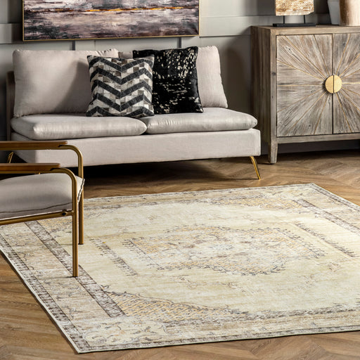 Machine Washable Cream Burr Medallion Area Rug 120x180 cm