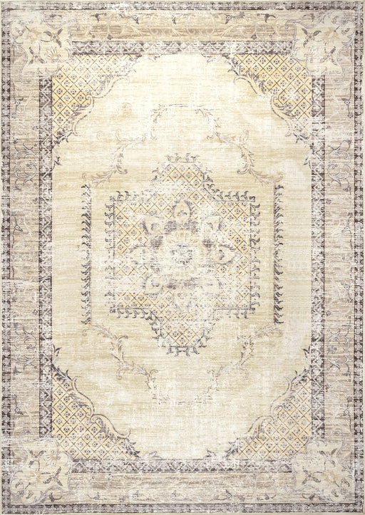 Machine Washable Cream Burr Medallion Area Rug 120x180 cm
