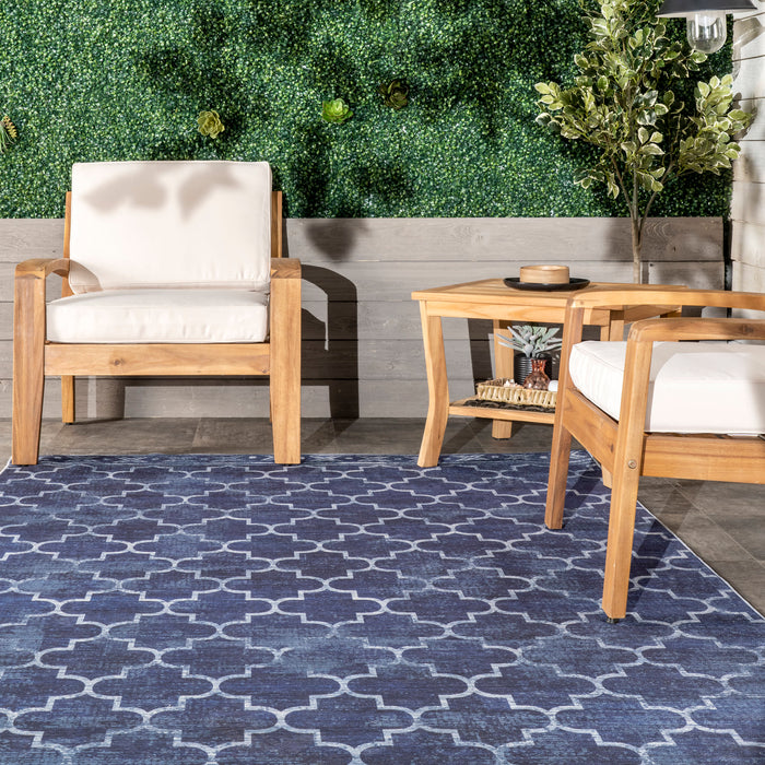 Machine Washable Dark Blue Indoor Outdoor Rug
