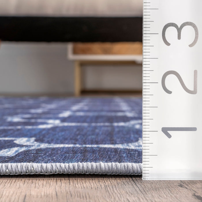 Machine Washable Dark Blue Indoor Outdoor Rug