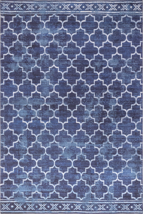 Machine Washable Dark Blue Indoor Outdoor Rug