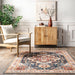 Machine Washable Dark Blue Jewel Medallion Area Rug