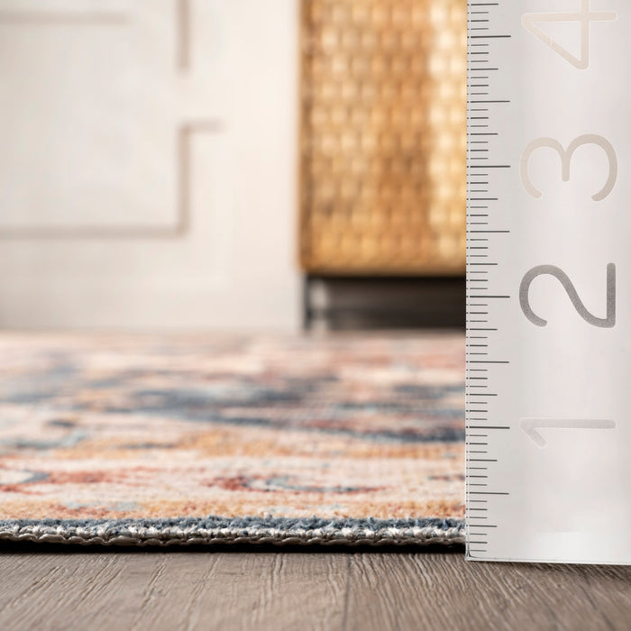 Machine Washable Dark Blue Jewel Medallion Area Rug