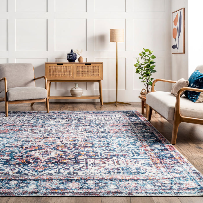 Machine Washable Dark Blue Vintage Area Rug 120x180 cm