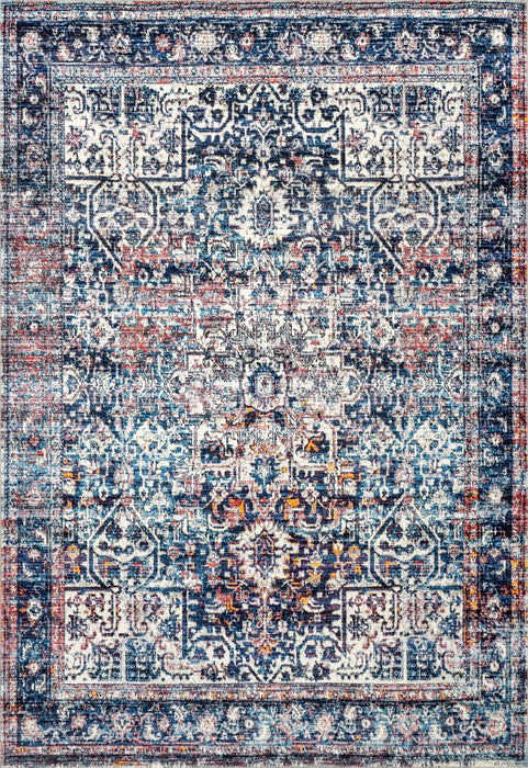 Machine Washable Dark Blue Vintage Area Rug 120x180 cm