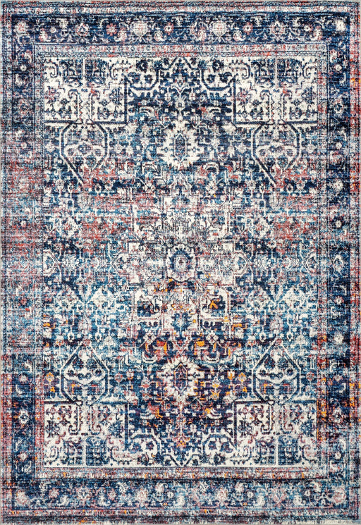 Machine Washable Dark Blue Vintage Area Rug 120x180 cm