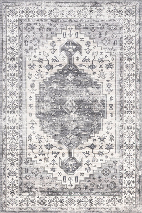 Machine Washable Dark Grey Persian Area Rug 140 x 200 cm