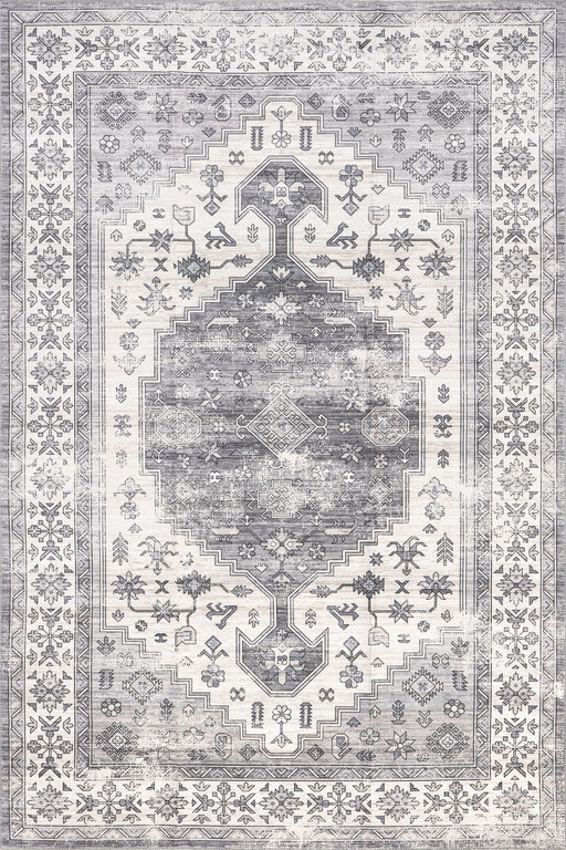 Machine Washable Dark Grey Persian Area Rug 140 x 200 cm