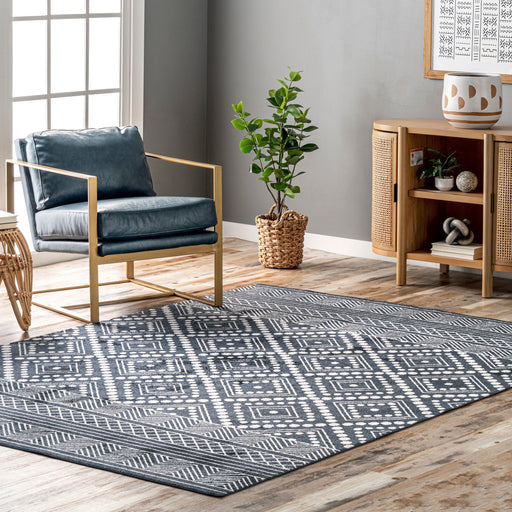 Machine Washable Diamond Area Rug Dark Blue 152x244 cm