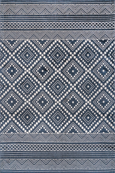 Machine Washable Diamond Area Rug Dark Blue 152x244 cm