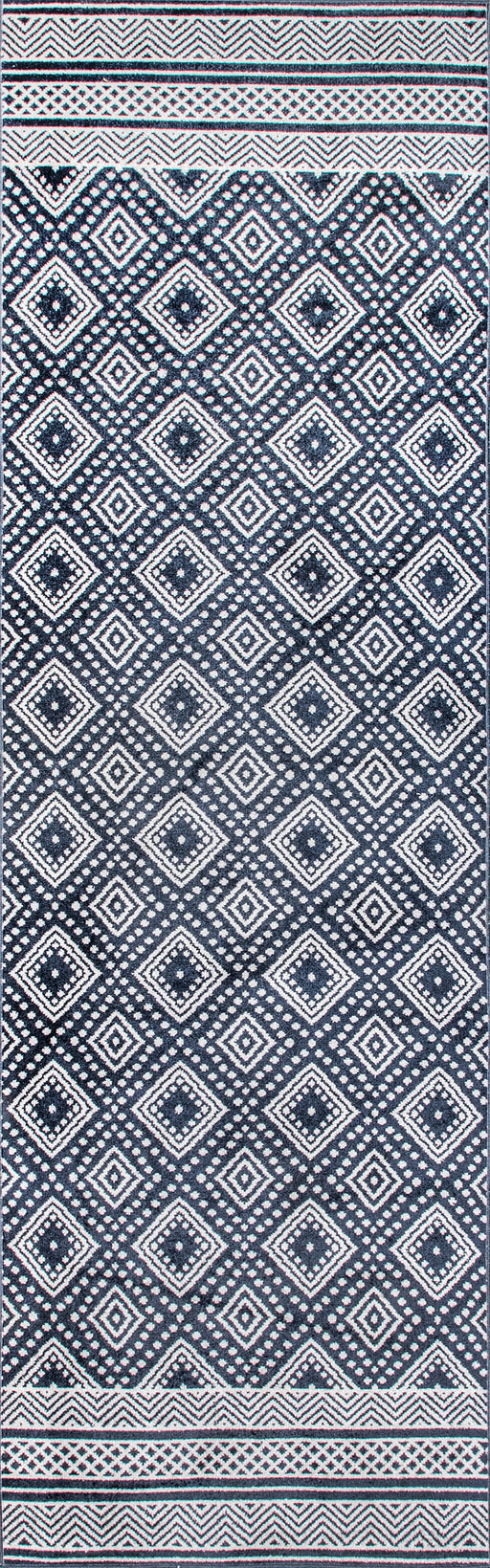 Machine Washable Diamond Area Rug in Dark Blue 120x180 cm