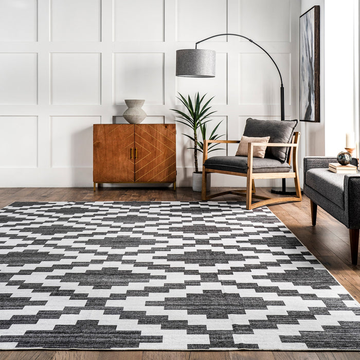 Machine Washable Diamond Rug in Charcoal Color 120x180 cm