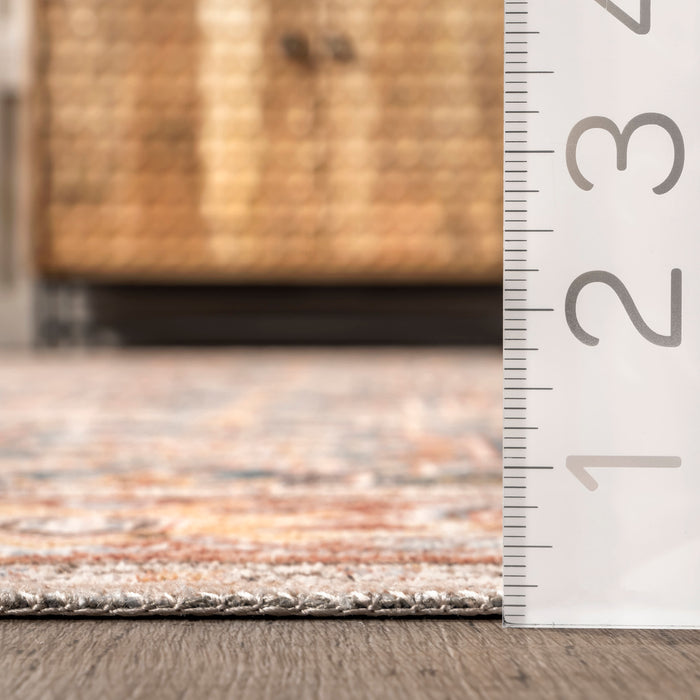 Machine Washable Floral Area Rug in Rust Color