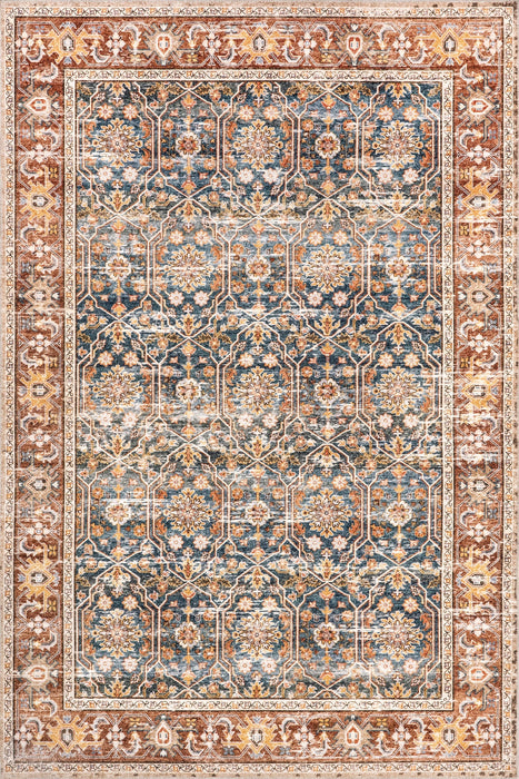 Machine Washable Floral Area Rug in Rust Color