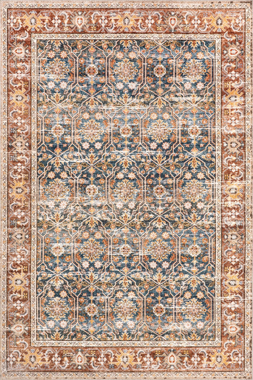 Machine Washable Floral Area Rug in Rust Color