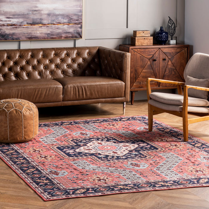 Machine Washable Floral Rug in Rust 120x180 cm