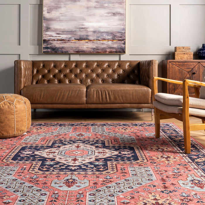 Machine Washable Floral Rug in Rust 120x180 cm