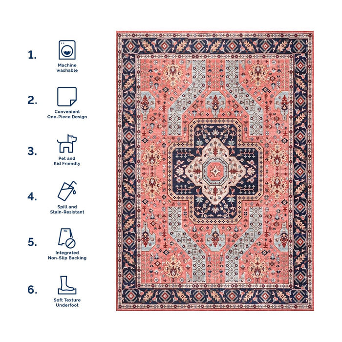 Machine Washable Floral Rug in Rust 120x180 cm