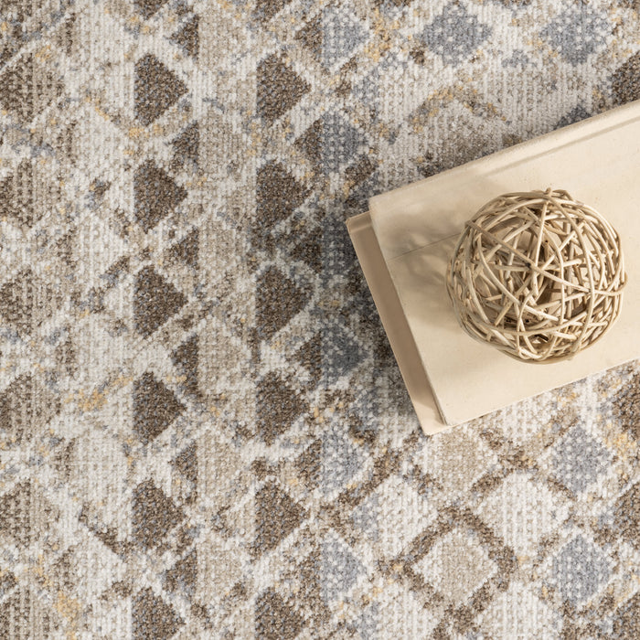 Tappeto geometrico lavabile in lavatrice 160x230 cm Beige