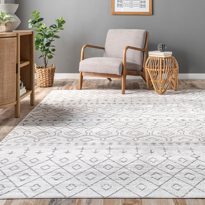 Machine Washable Geometric Area Rug in Ivory Color