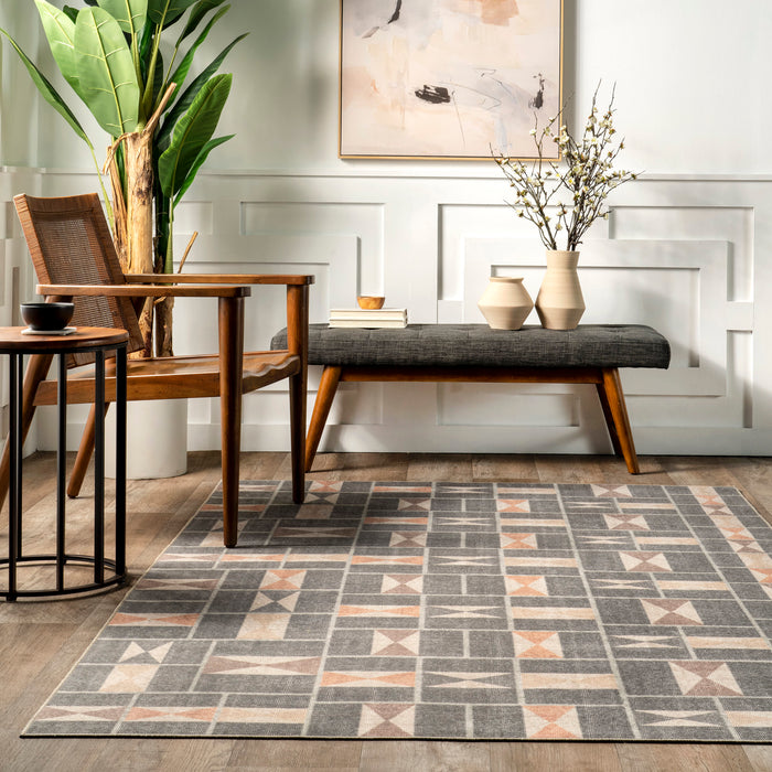 Machine Washable Geometric Blue Area Rug 140x200 cm