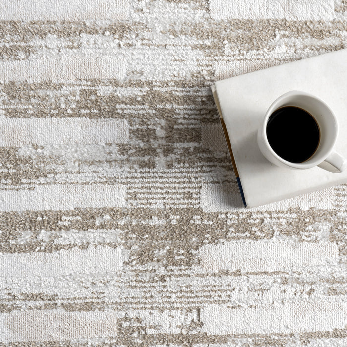 Machine Washable Geometric Rug 140x200cm Light Beige