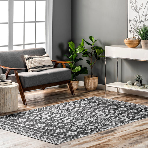 Machine Washable Graphic Area Rug 90x150 cm Charcoal