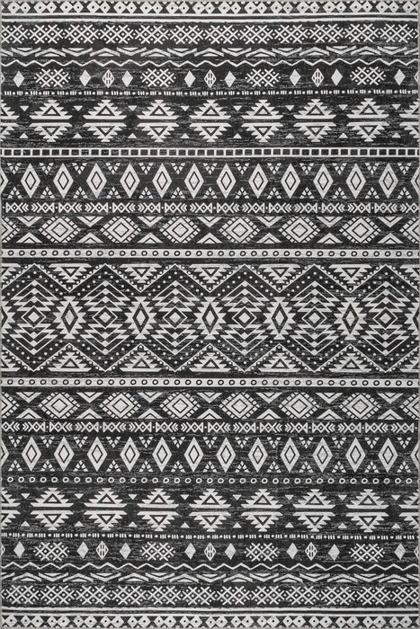 Machine Washable Graphic Area Rug 90x150 cm Charcoal