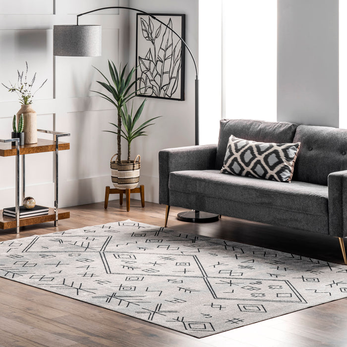 Machine Washable Grey Abstract Rug for Home Decor
