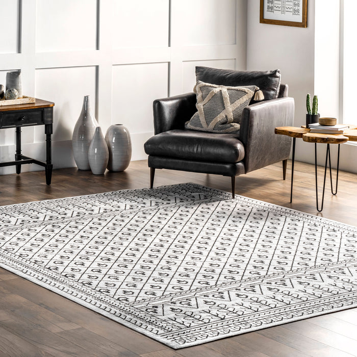Machine Washable Grey Area Rug for Kids and Pets