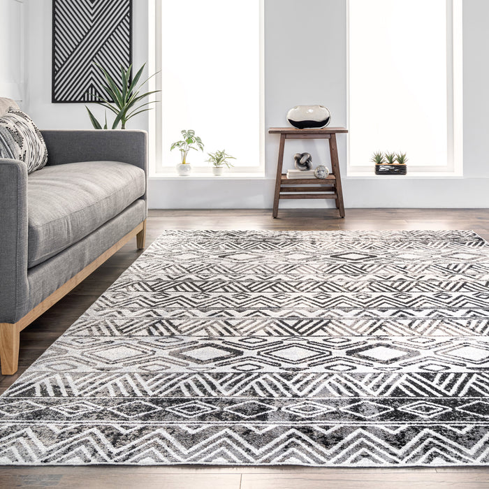 Machine Washable Grey Banded Area Rug 150 x 230 cm