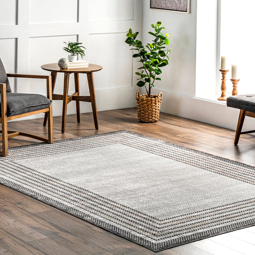 Machine Washable Grey Border Area Rug for Home Decor