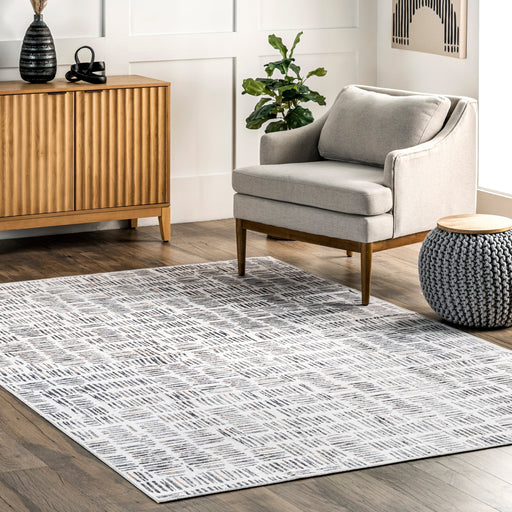 Machine Washable Grey Crosshatch Area Rug 150x240 cm