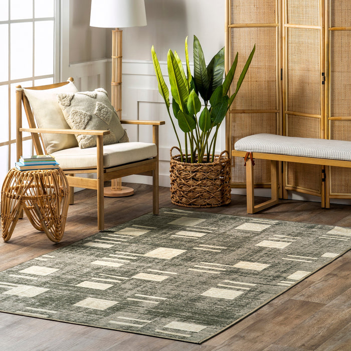 Machine Washable Grey Deconstructed Area Rug