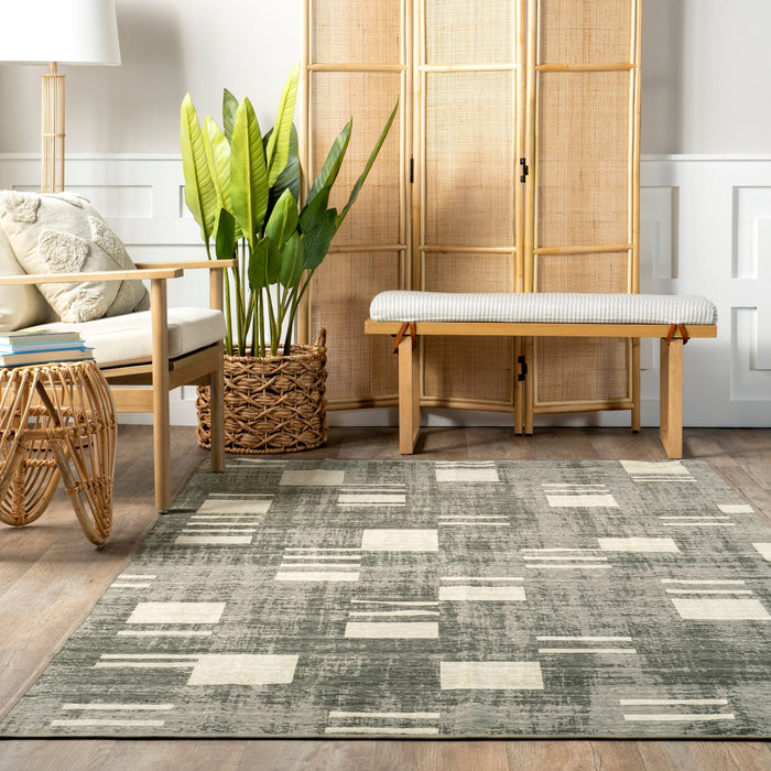 Machine Washable Grey Deconstructed Area Rug