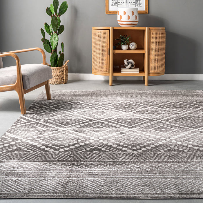 Machine Washable Grey Diamond Area Rug 150 x 90 cm