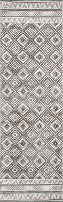Machine Washable Grey Diamond Area Rug 150 x 90 cm
