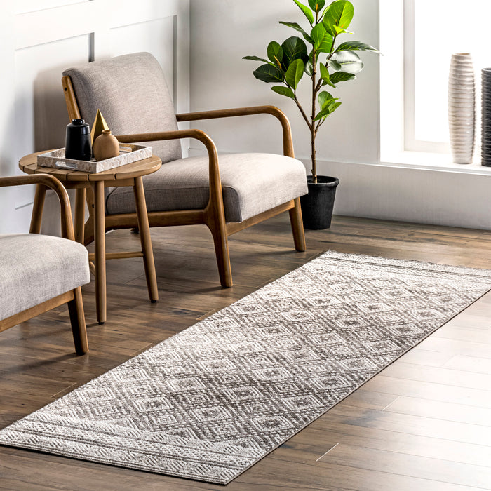 Machine Washable Grey Diamond Area Rug 150 x 90 cm