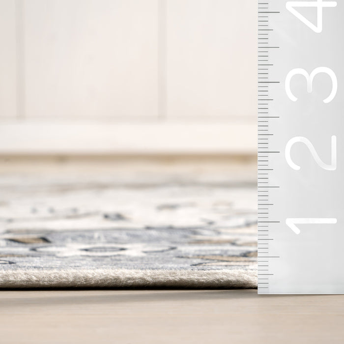 Machine Washable Grey Floral Area Rug for Home Décor