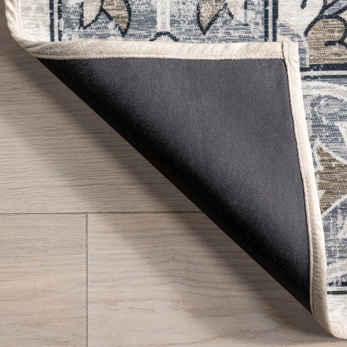 Machine Washable Grey Floral Area Rug for Home Décor