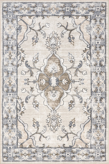 Machine Washable Grey Floral Area Rug for Home Décor