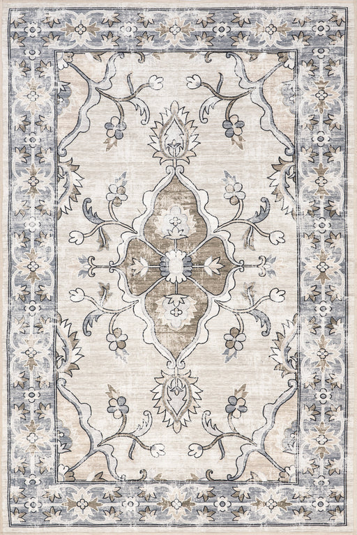 Machine Washable Grey Floral Area Rug for Home Décor