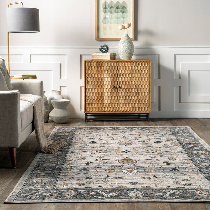 Machine Washable Grey Garden Rug 240x170 cm
