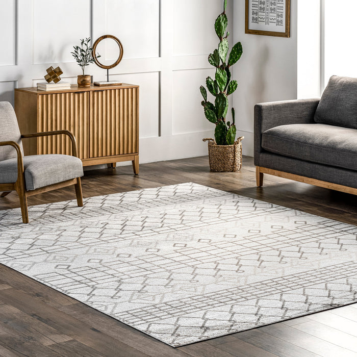 Machine Washable Grey Geometric Area Rug 120x180 cm