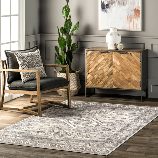 Machine Washable Grey Geometric Area Rug 140x200 cm
