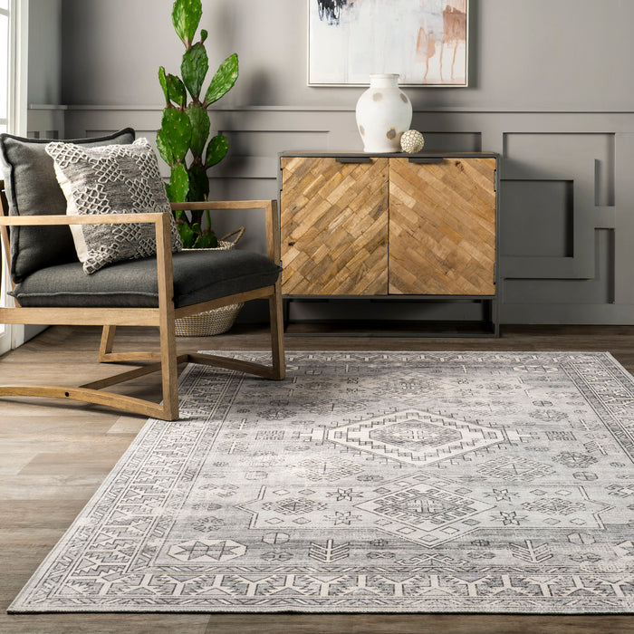Machine Washable Grey Geometric Area Rug 140x200 cm